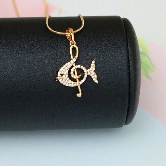 "Rose Gold Fish Pendant with Treble Clef Design and Crystal Accents, XPPT1479 - Picture 3 of 13